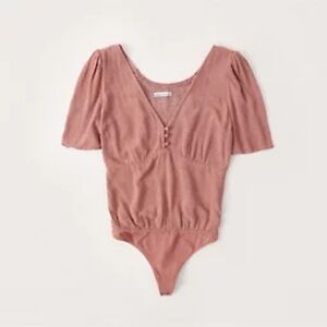 Abercrombie & Fitch, Women's Puff-Sleeve Bodysuit, orange polka dot, S